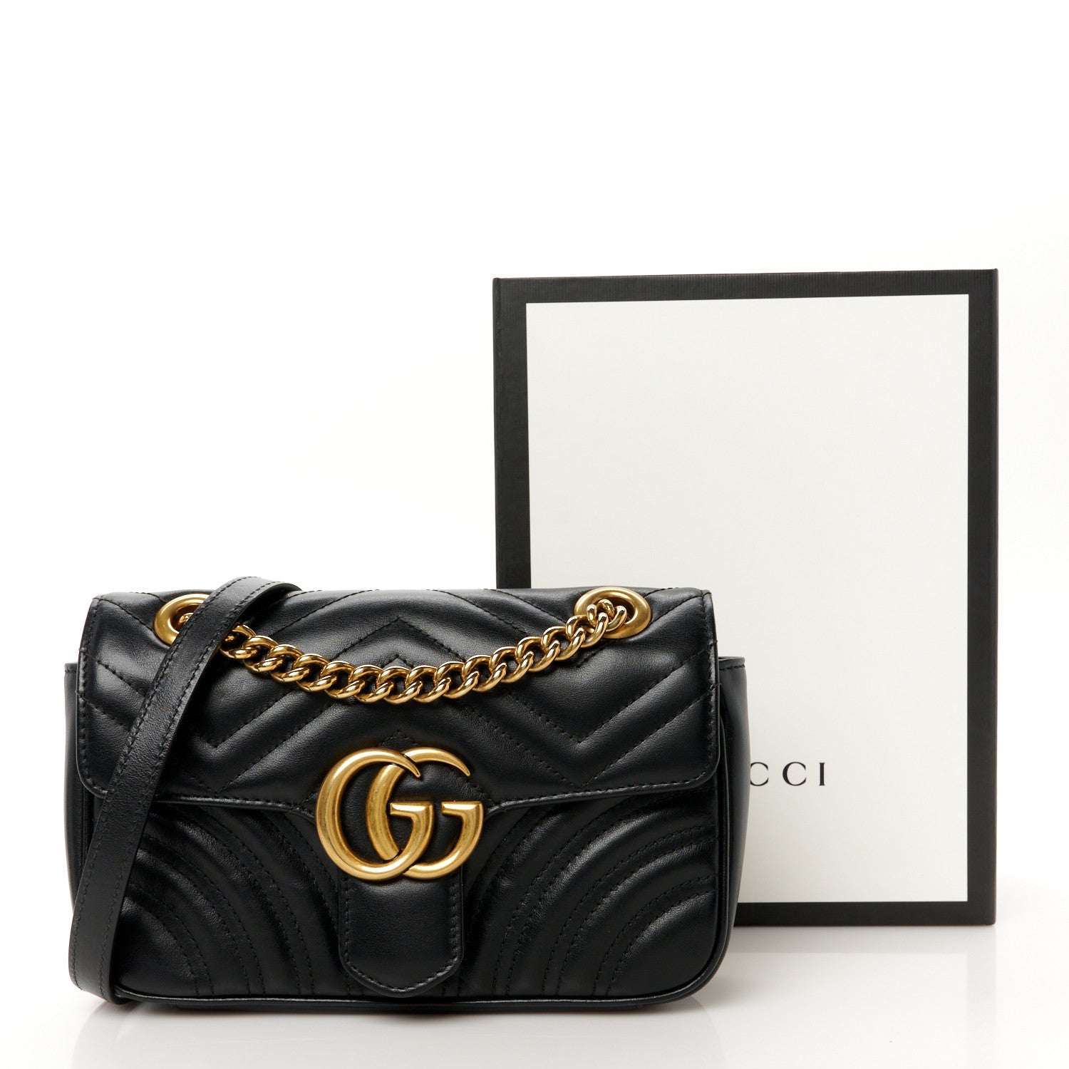 Gucci Calfskin Matelasse Mini GG Marmont Shoulder Bag Black 12 of 12