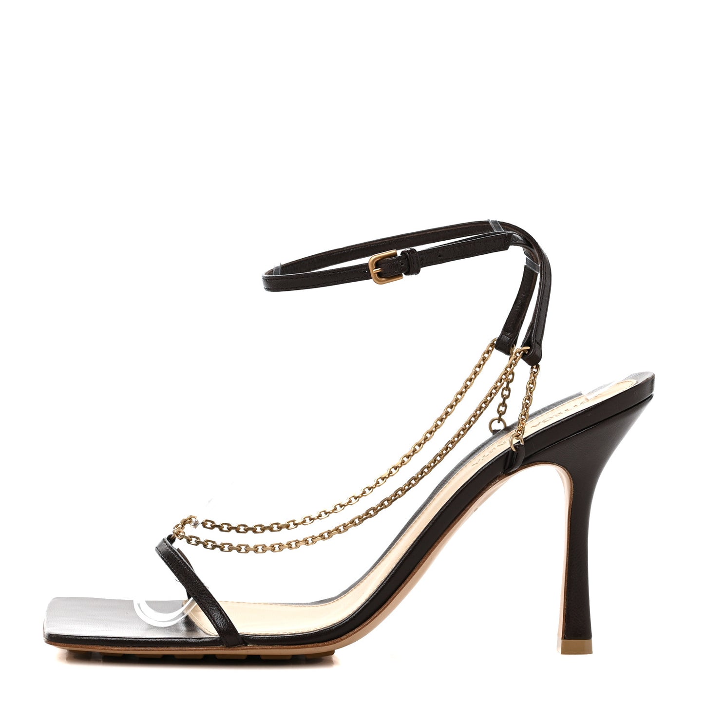 Lambskin Stretch Chain Strap 90mm Sandals 40.5 Ebony