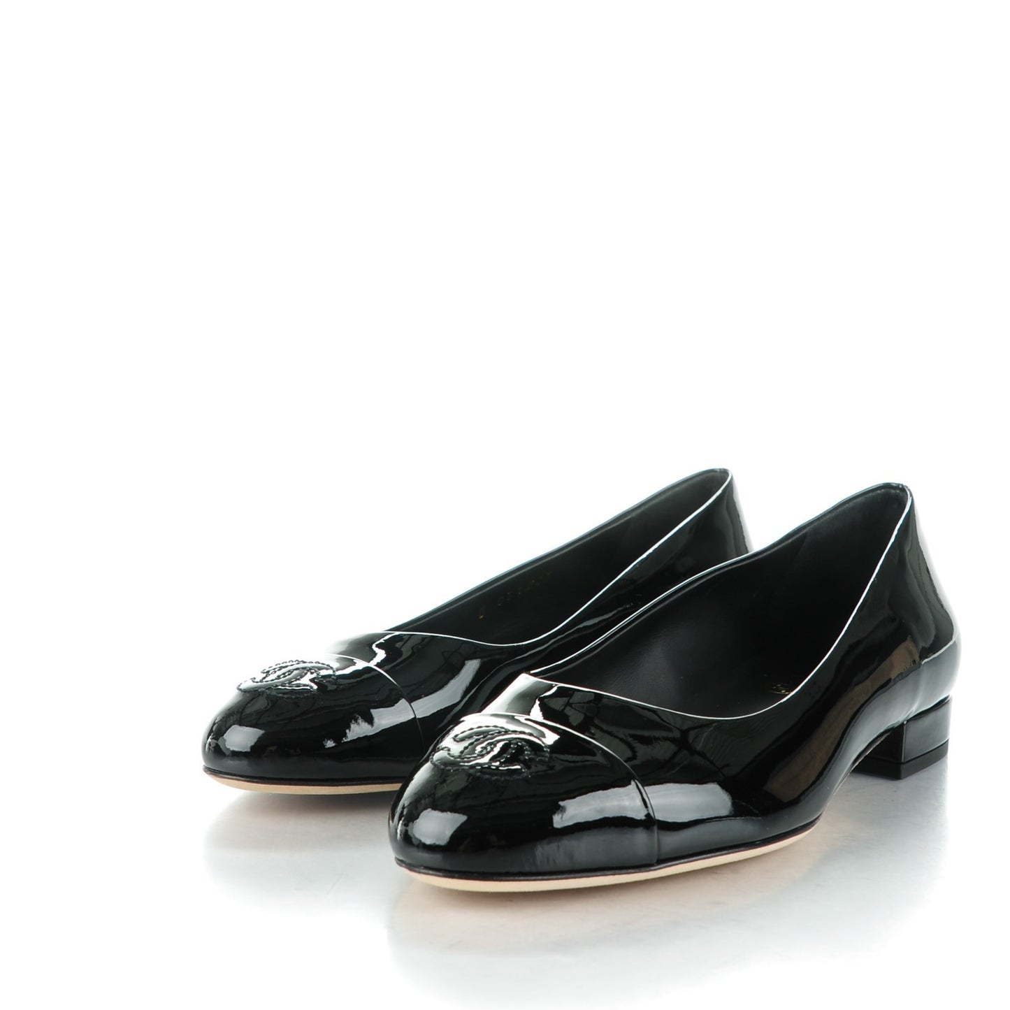 Patent Calfskin CC Cap Toe Flats 35 Black
