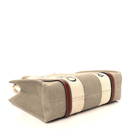 Chloe Linen Calfskin Medium Woody Ribbon Tote White Brown 4 of 11