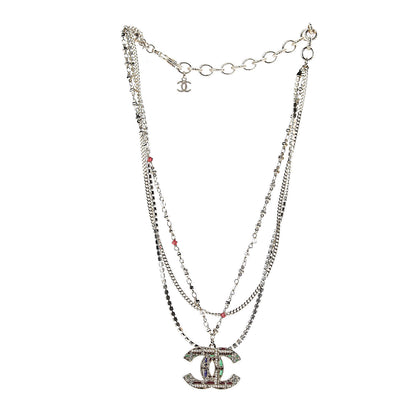 Chanel Crystal Pearl Tweed Effect Multi Strand CC Short Necklace Gold Red Green 3 of 5