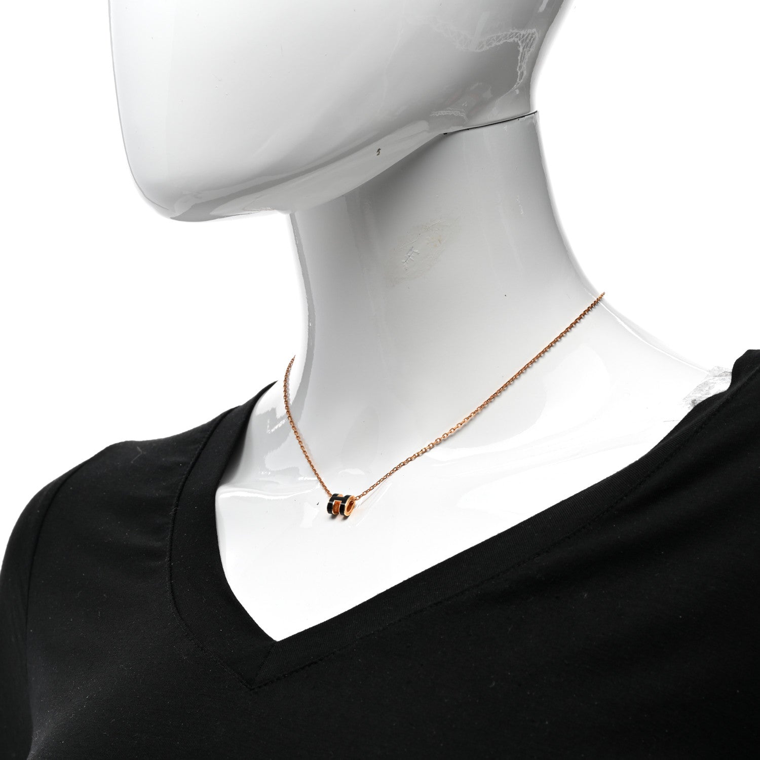 Hermes Lacquered Rose Gold Mini Pop H Pendant Necklace Black 2 of 7
