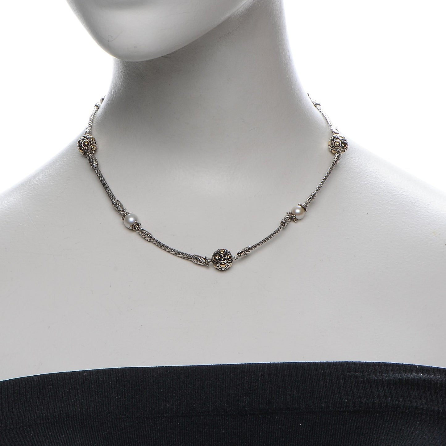 Sterling Silver 18K Gold Pearl Jaisalmer Station Necklace