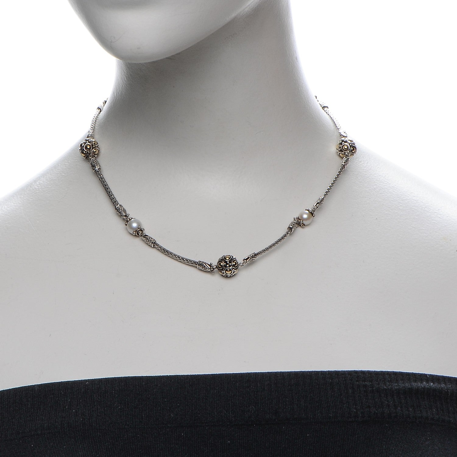 John Hardy Sterling Silver 18K Gold Pearl Jaisalmer Station Necklace 2 of 7