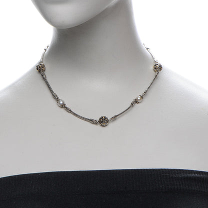 John Hardy Sterling Silver 18K Gold Pearl Jaisalmer Station Necklace 2 of 7