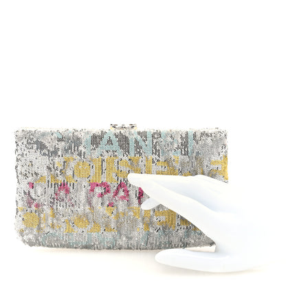 Chanel Sequin Satin Embroidered La Pausa Evening Clutch Silver Yellow Pink 2 of 7