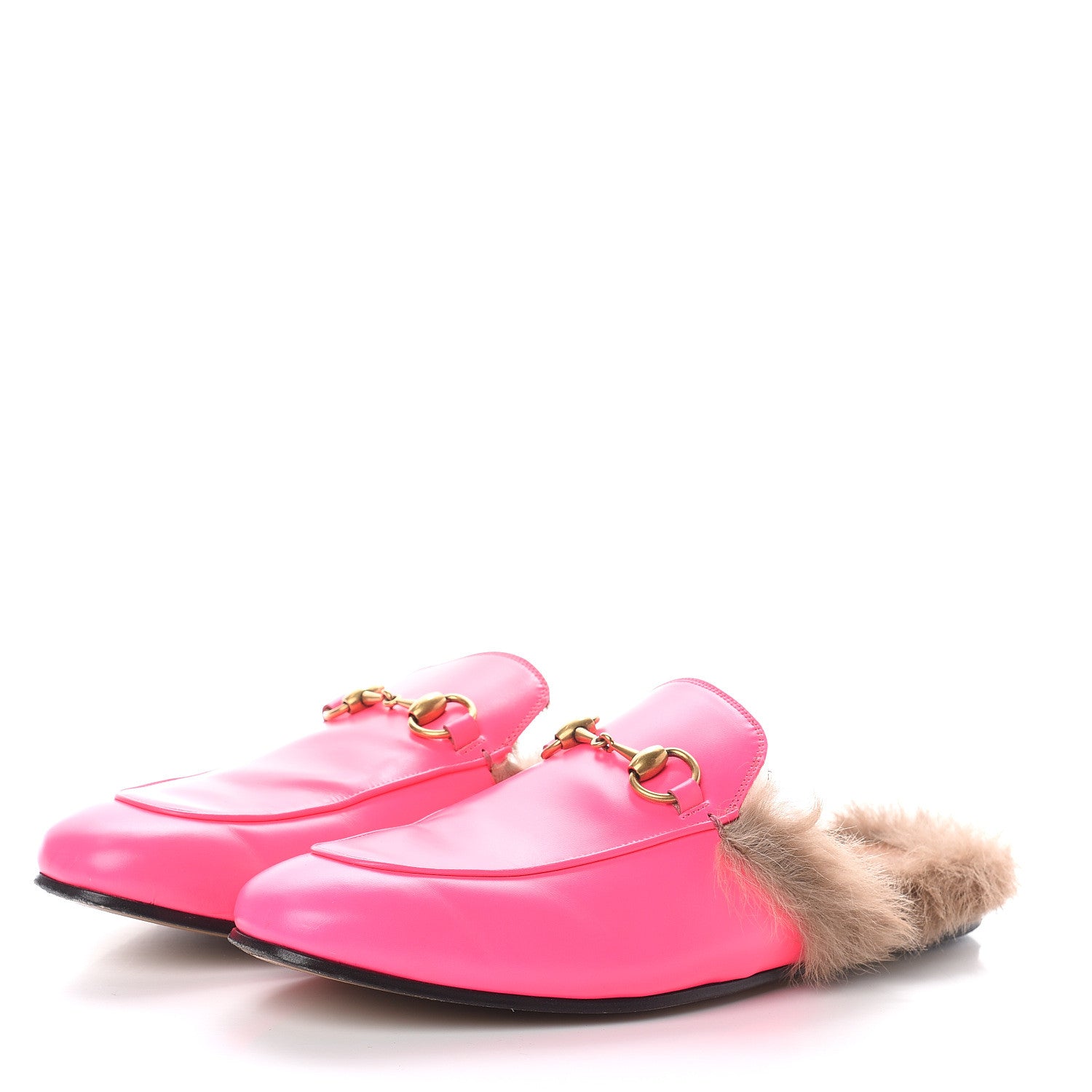 Gucci Calfskin Fur Mens Princetown Slippers 7 Fuxia Fluo Natural 3 of 6