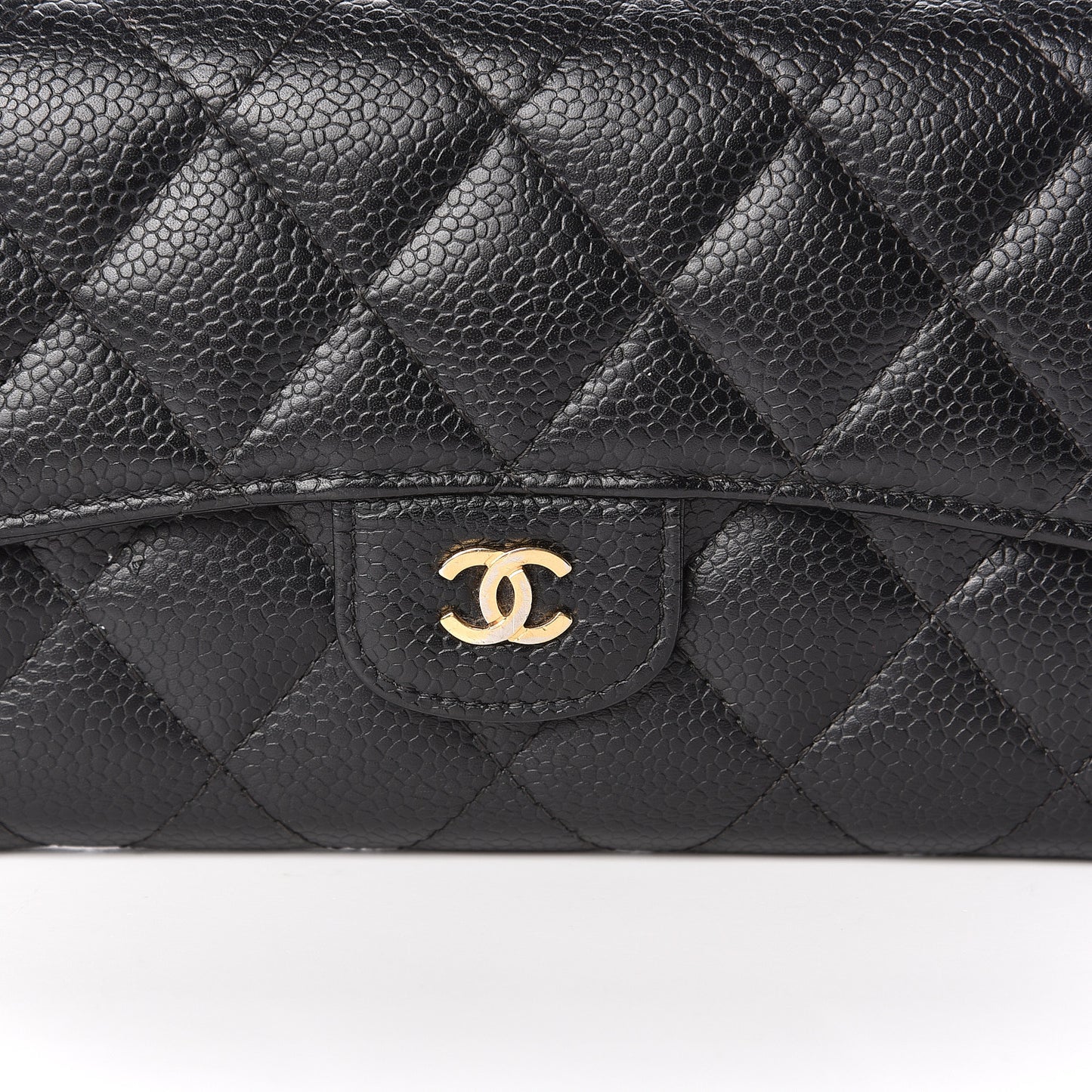 Caviar Quilted Long Flap Wallet Black