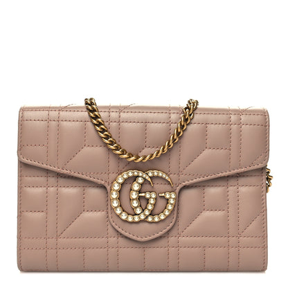 Gucci Calfskin Matelasse Mini Pearly GG Marmont Chain Wallet Porcelain Rose 1 of 10