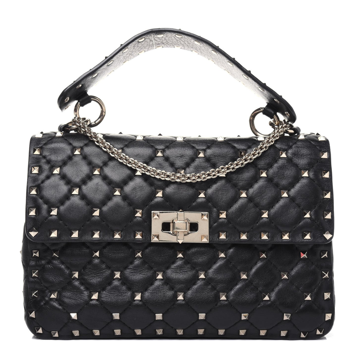 Lambskin Medium Rockstud Spike Shoulder Bag Black