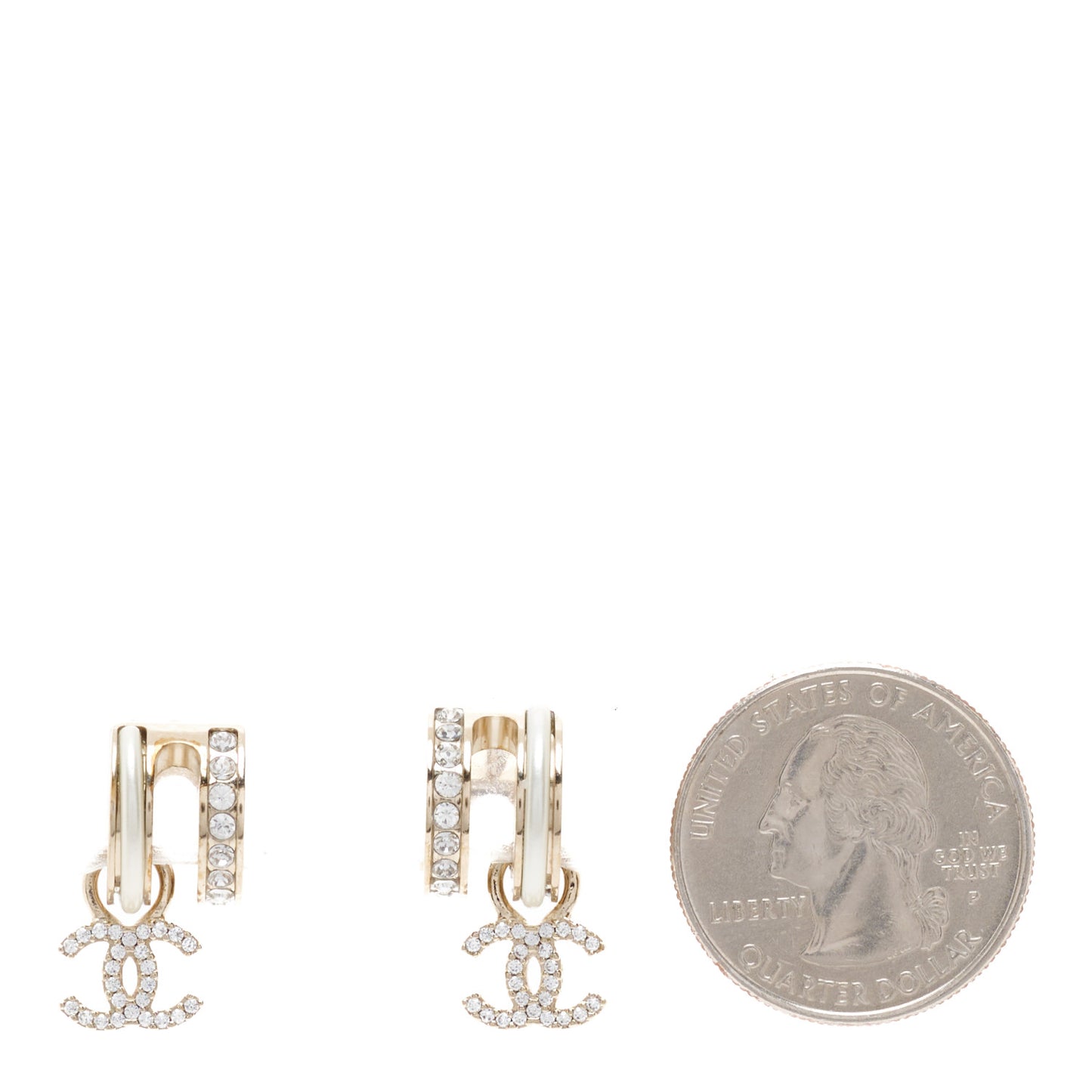Crystal CC Hoop Drop Earrings Gold Pearly White