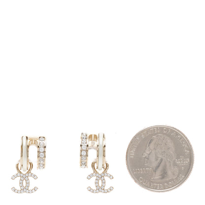 Chanel Crystal CC Hoop Drop Earrings Gold Pearly White 2 of 5