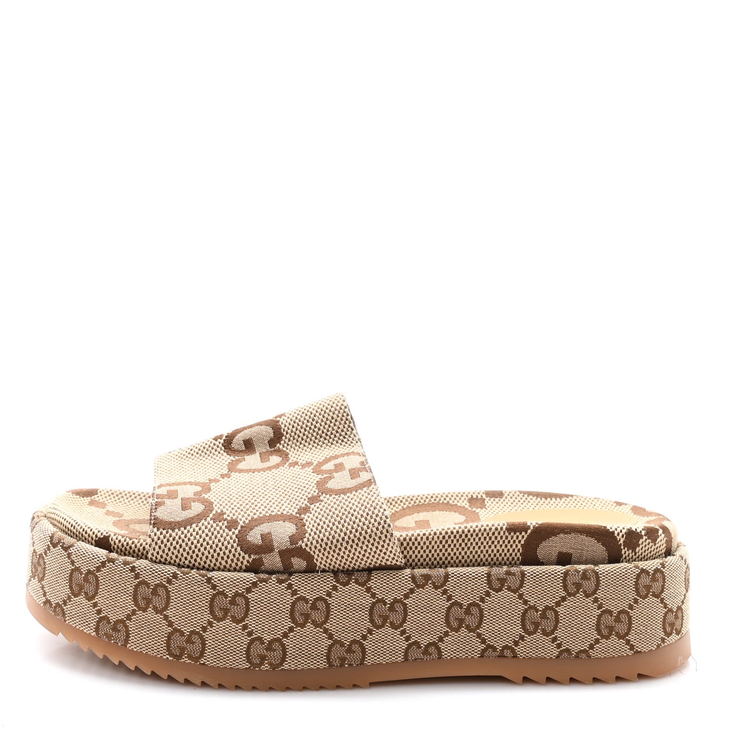Gucci Monogram Maxi GG Angelina Platform 55mm Slide Sandals 39 Camel Ebony 1 of 9