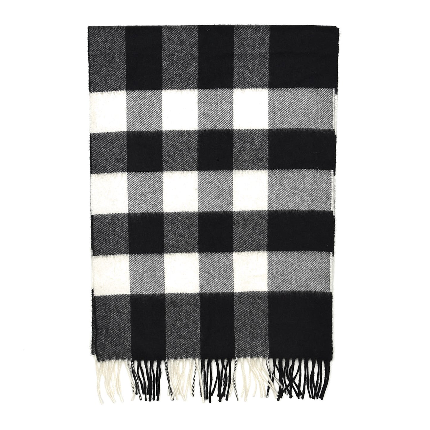 Cashmere Half Mega Check Fringe Scarf Black