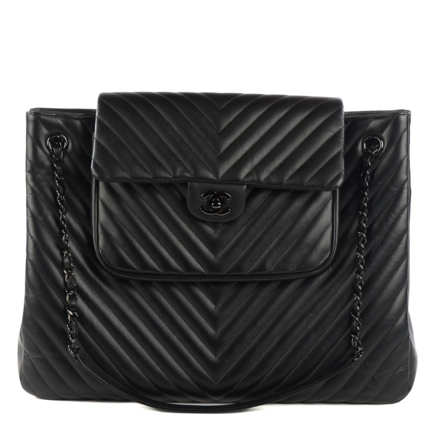 Chanel Calfskin Chevron Quilted Flap Tote So Black 1 of 8