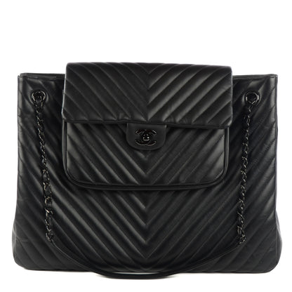 Chanel Calfskin Chevron Quilted Flap Tote So Black 1 of 8