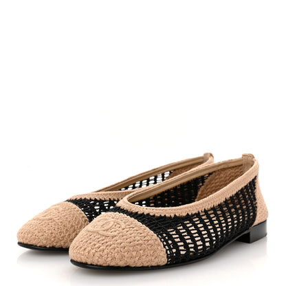 Chanel Raffia Cap Toe Ballerina Flats 36.5 Black Beige 4 of 9