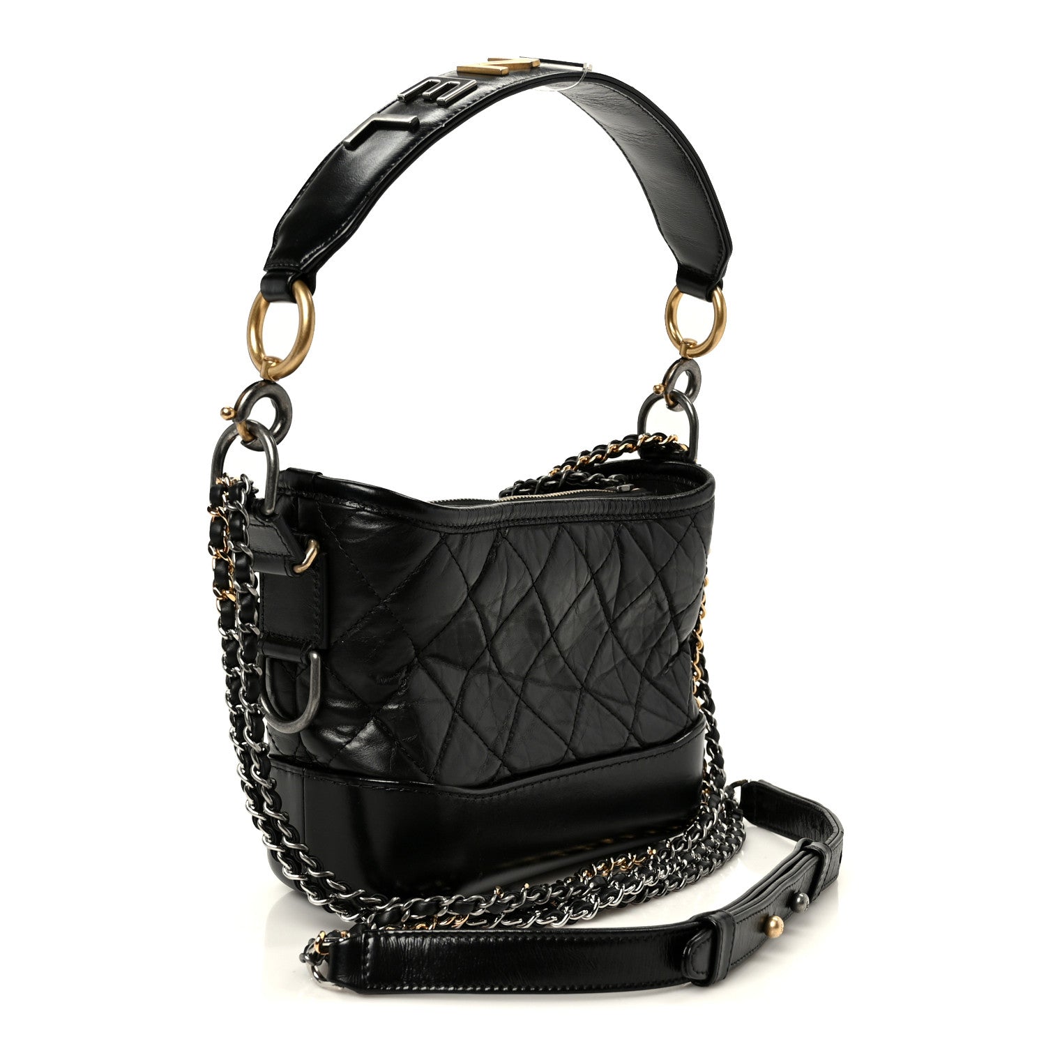 Chanel Aged Calfskin Quilted Small Gabrielle Logo Hobo Black 3 of 10