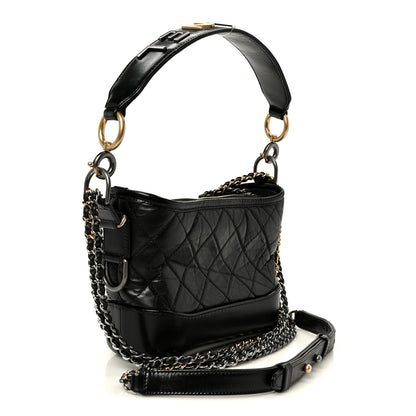 Chanel Aged Calfskin Quilted Small Gabrielle Logo Hobo Black 3 of 10