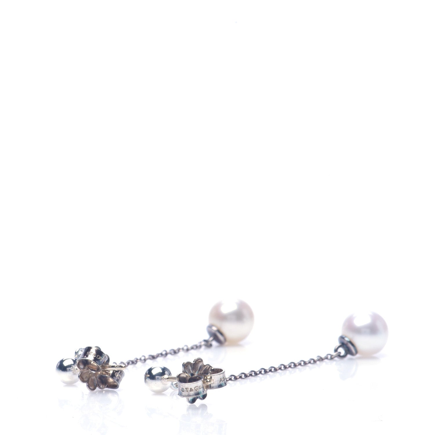Tiffany Sterling Silver Pearl Ziegfeld Drop Earrings 3 of 6