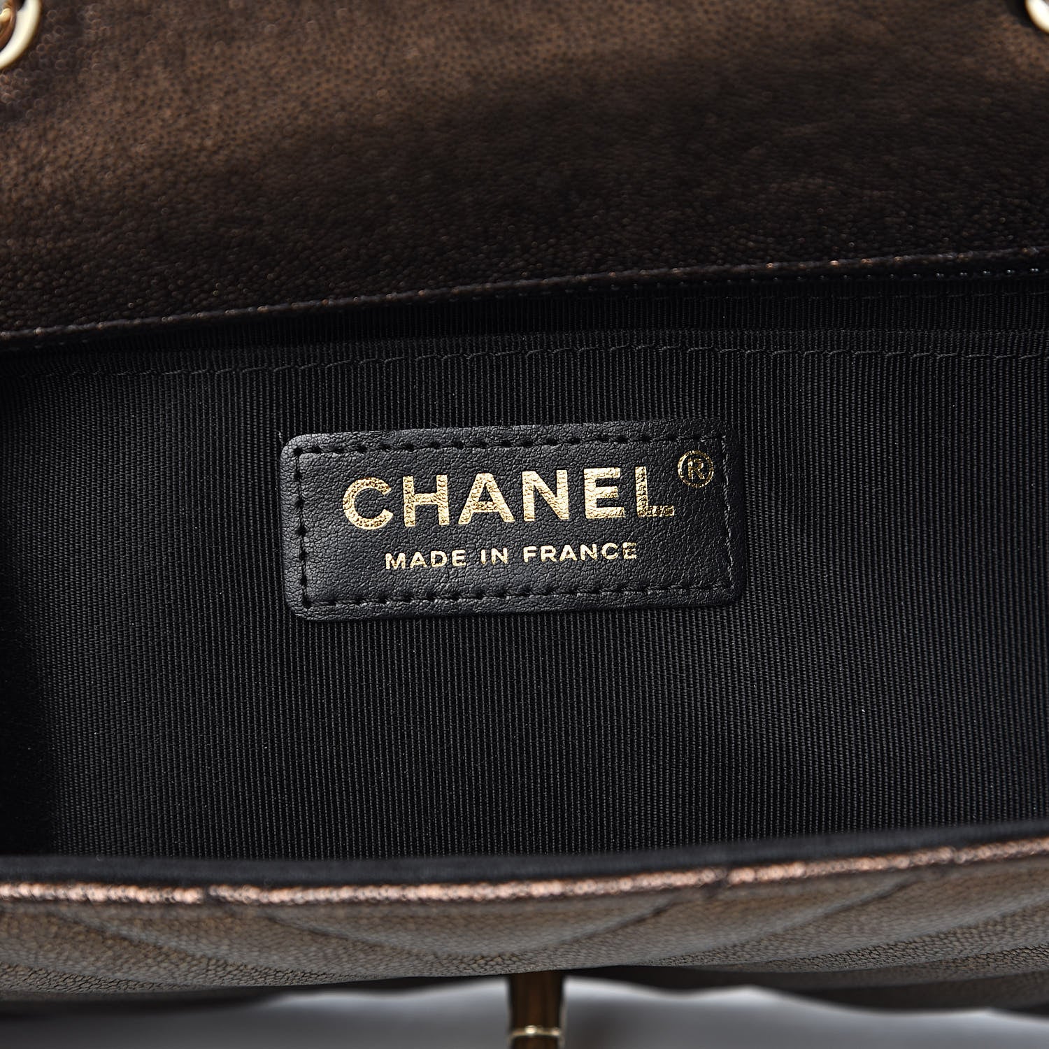 Chanel Metallic Caviar Chevron Quilted Mini Statement Flap Bronze 6 of 12
