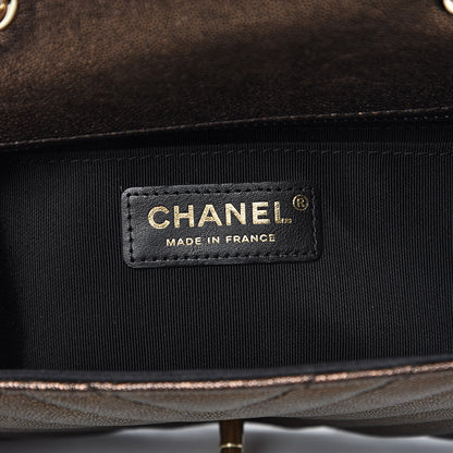 Chanel Metallic Caviar Chevron Quilted Mini Statement Flap Bronze 6 of 12