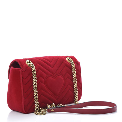 Gucci Velvet Matelasse Small GG Marmont Shoulder Bag Hibiscus Red 3 of 11
