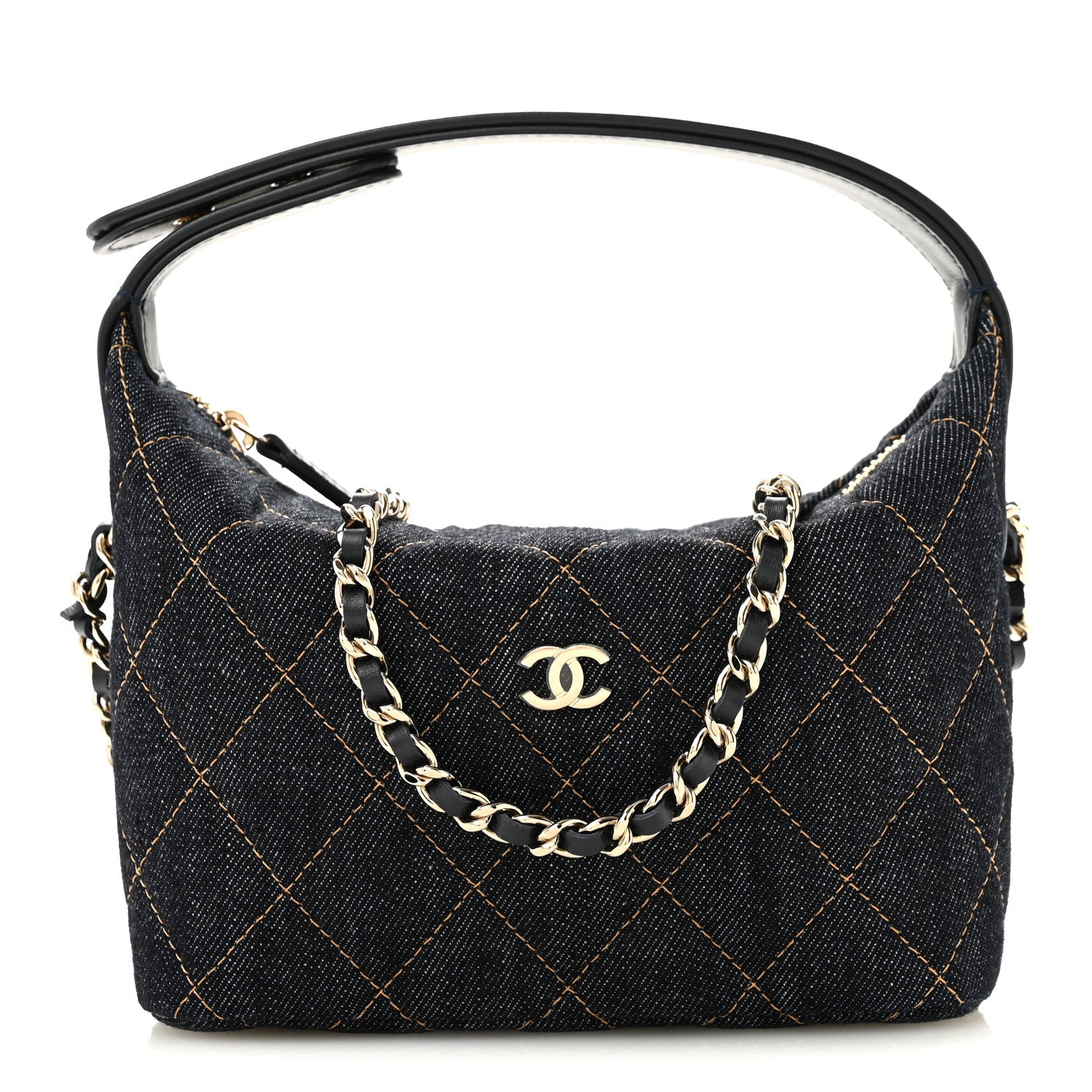 Chanel Denim Quilted Hobo Clutch With Chain Dark Blue Orange 1 of 10