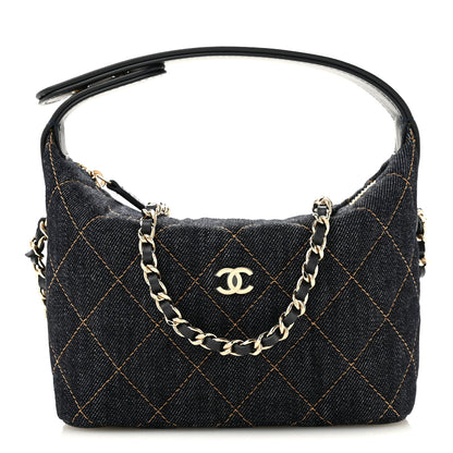 Chanel Denim Quilted Hobo Clutch With Chain Dark Blue Orange 1 of 10