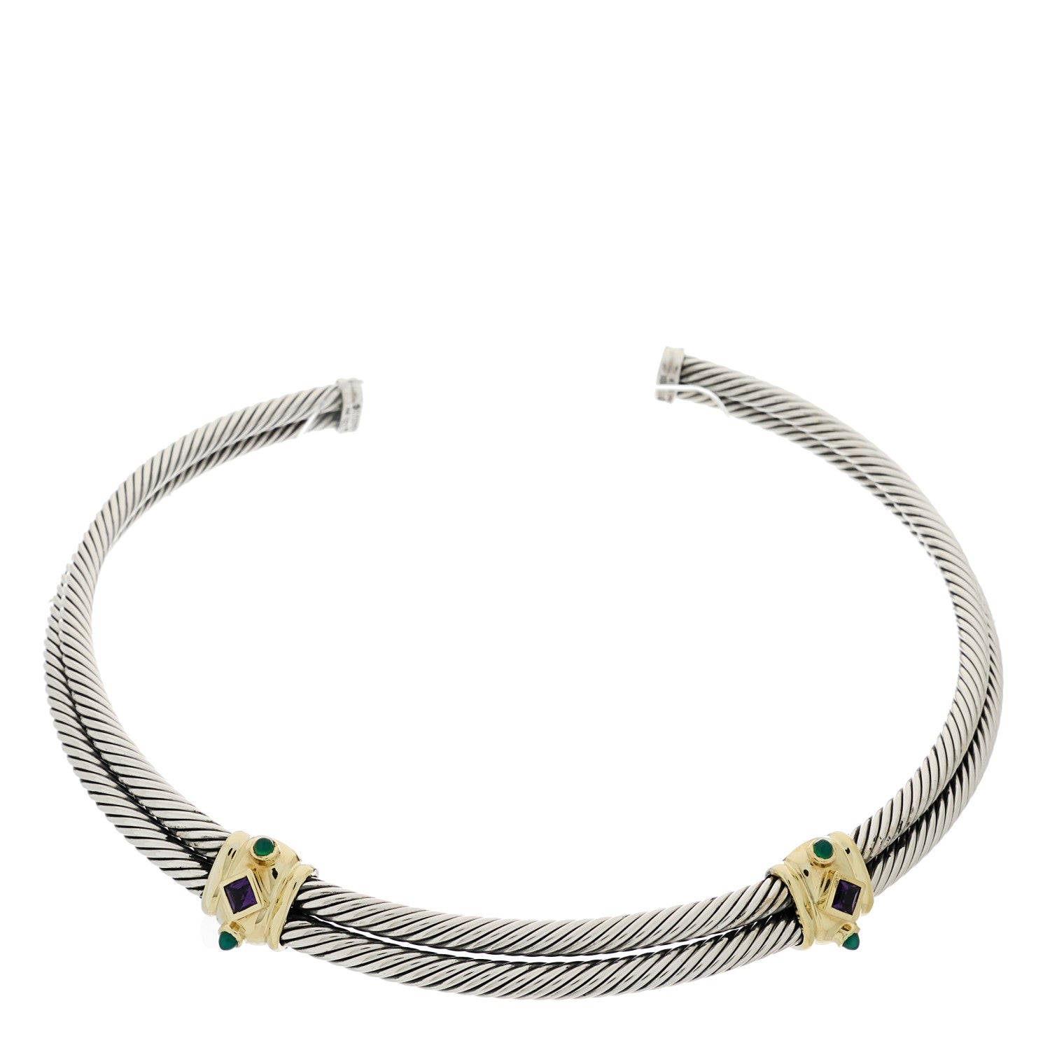 David Yurman Sterling Silver 14K Yellow Gold Amethyst Green Onyx Renaissance Cable Choker Necklace 1 of 5
