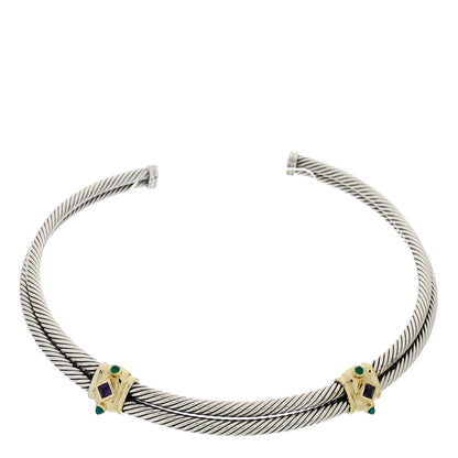 David Yurman Sterling Silver 14K Yellow Gold Amethyst Green Onyx Renaissance Cable Choker Necklace 1 of 5