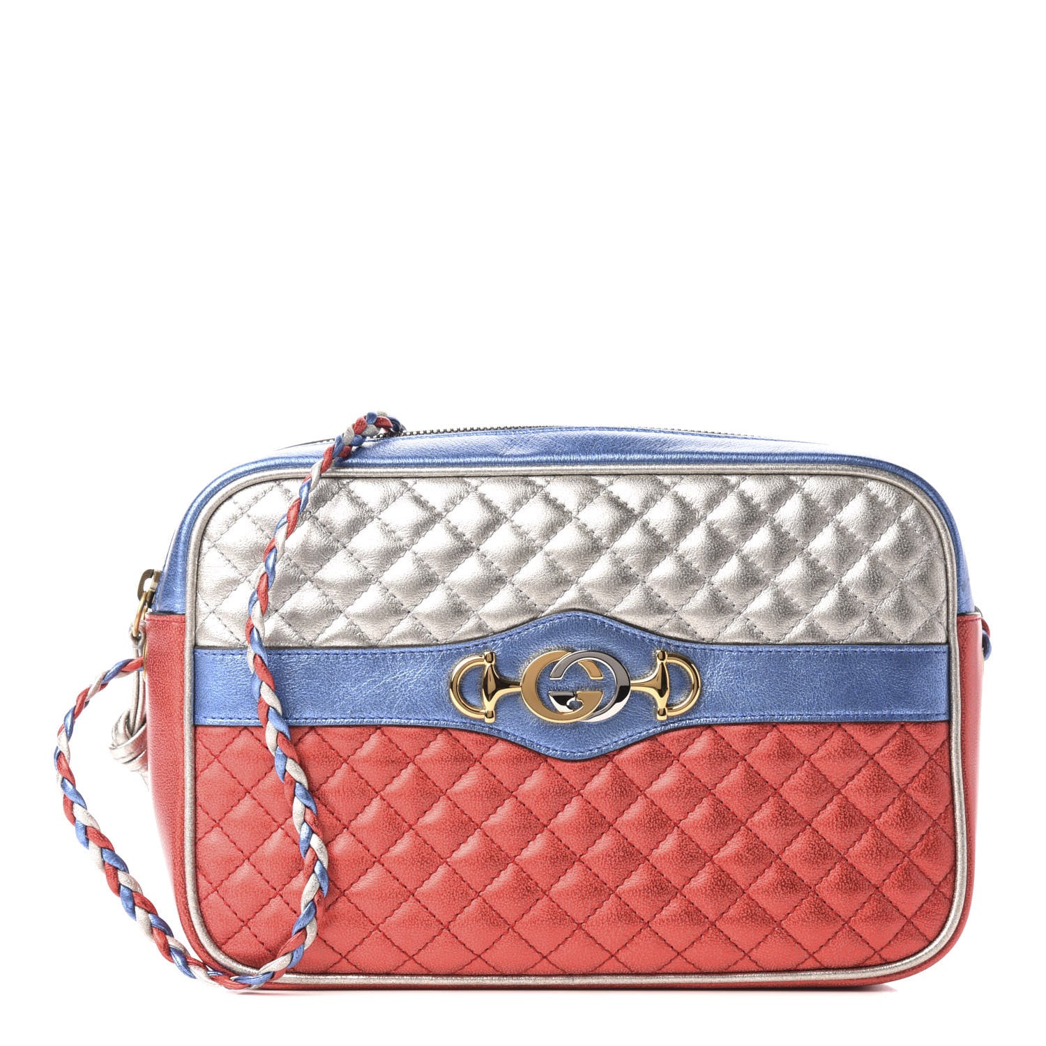 Gucci Laminated Nappa Trapuntata Small Zumi Shoulder Bag Rosso Marine Argento 1 of 9