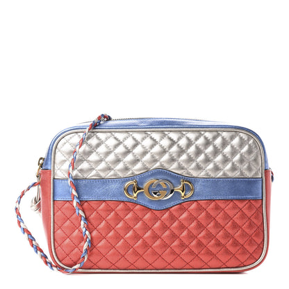 Gucci Laminated Nappa Trapuntata Small Zumi Shoulder Bag Rosso Marine Argento 1 of 9
