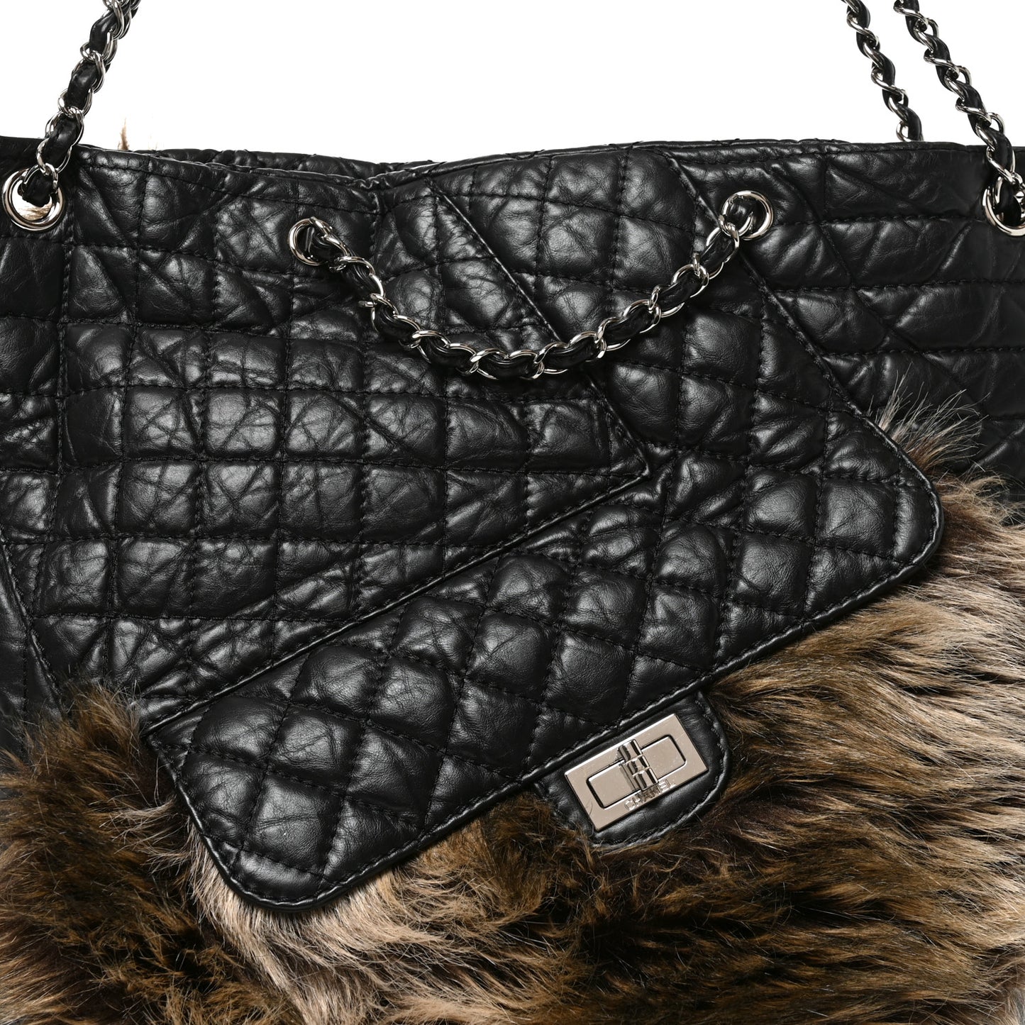 Aged Calfskin Fantasy Fur Karl's Cabas Tote Black