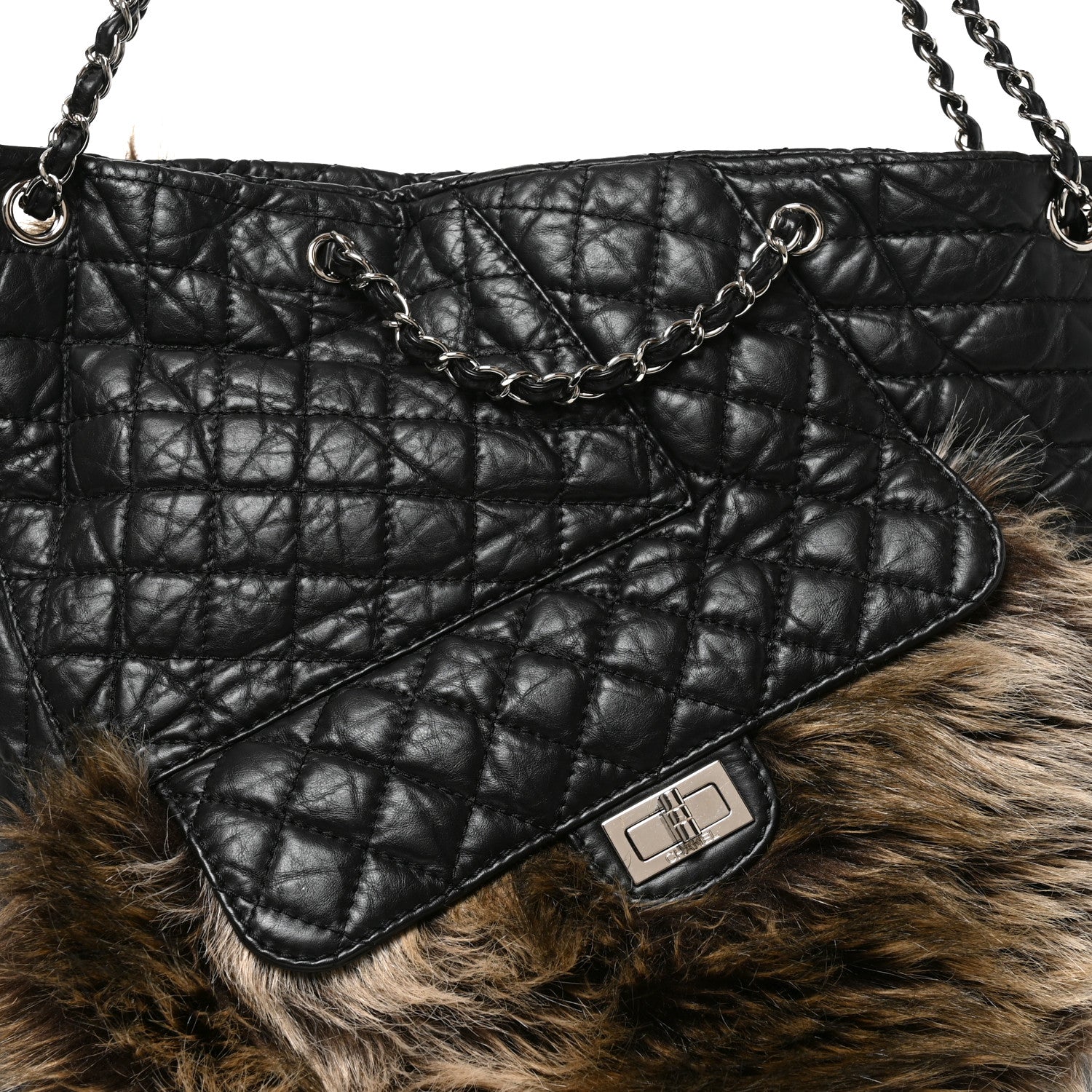 Chanel Aged Calfskin Fantasy Fur Karl's Cabas Tote Black 8 of 10