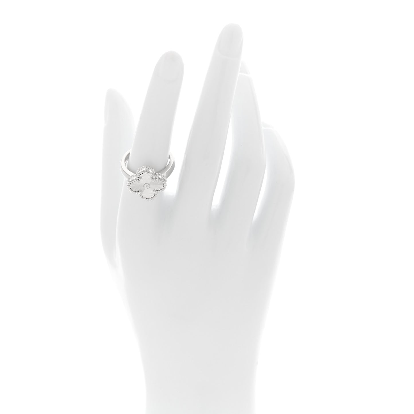 18K White Gold Guilloche Vintage Alhambra Ring 54 6.75 54/6.75