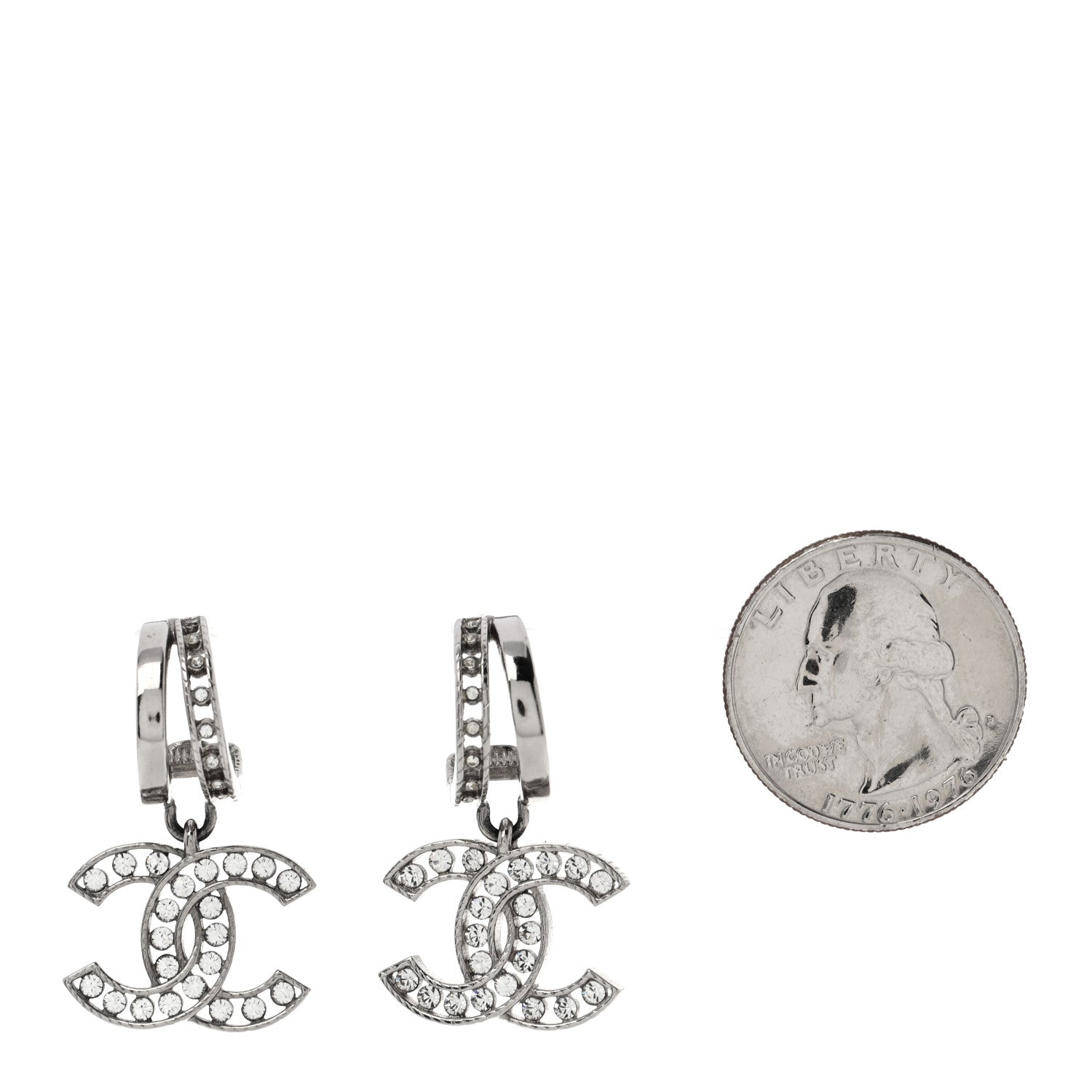 Chanel Crystal CC Drop Earrings Silver 2 of 4