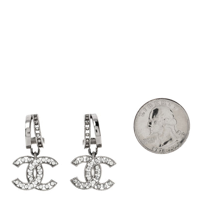 Chanel Crystal CC Drop Earrings Silver 2 of 4