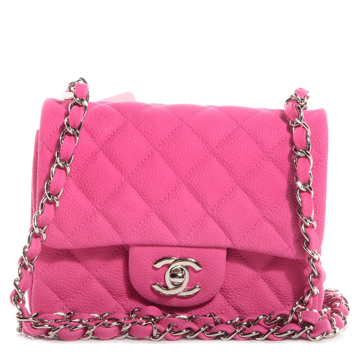 Iridescent Caviar Quilted Mini Square Flap Pink