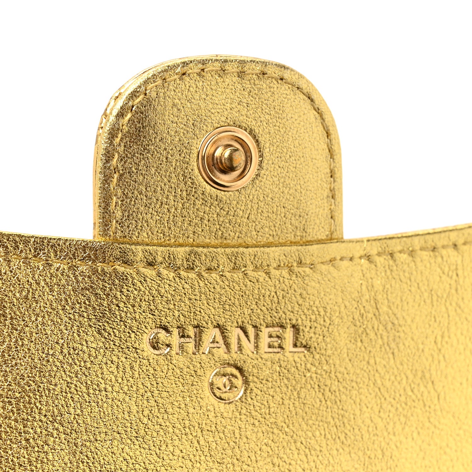 Chanel Metallic Calfskin Crocodile Embossed Cocodile Compact Flap Wallet  Gold 7 of 8