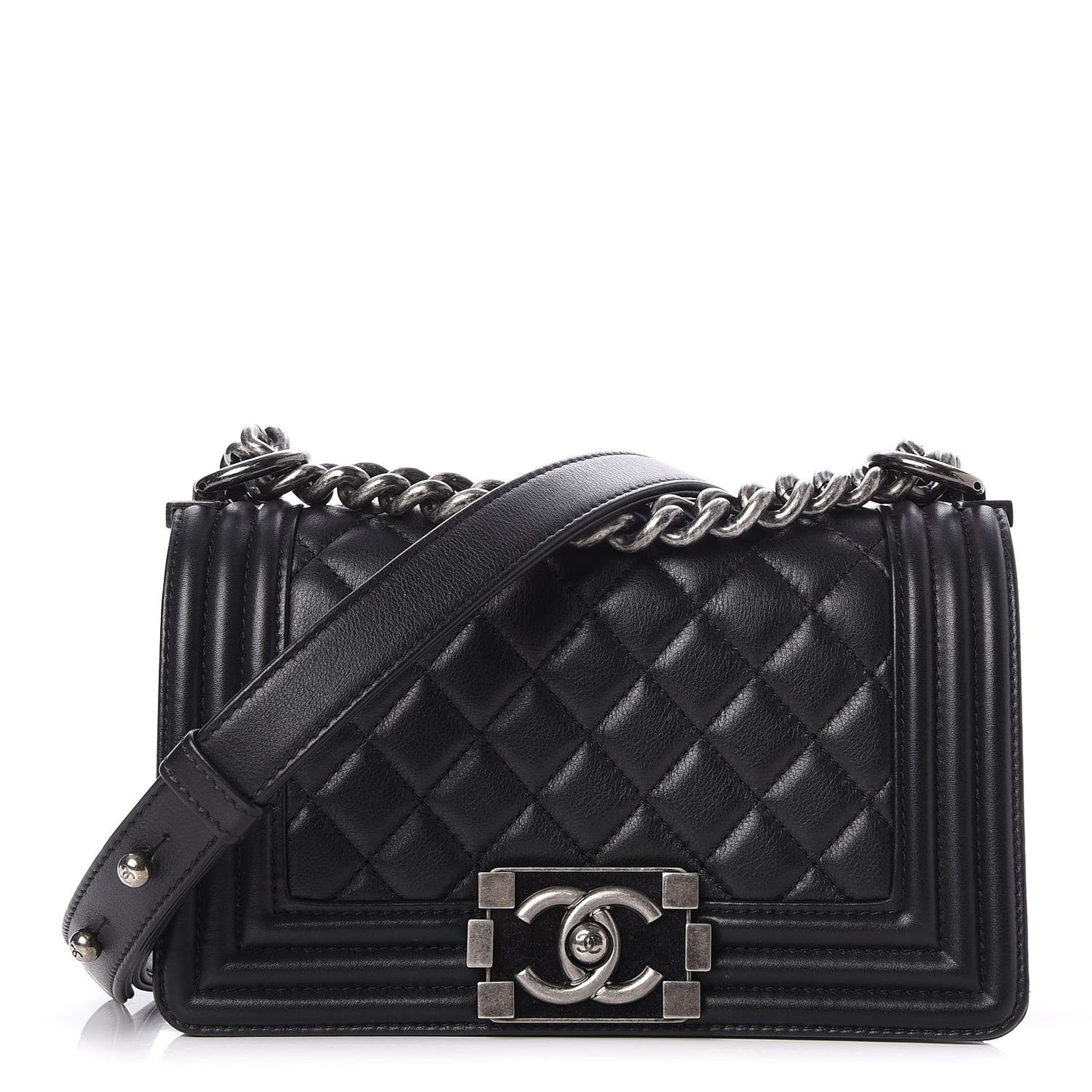 Calfskin Quilted Small Boy Flap Black