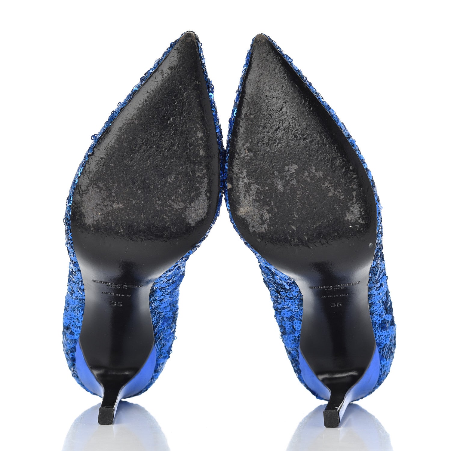 Saint Laurent Sequin Paris 105 V Cut Pumps 35 Bleu Roy 7 of 18
