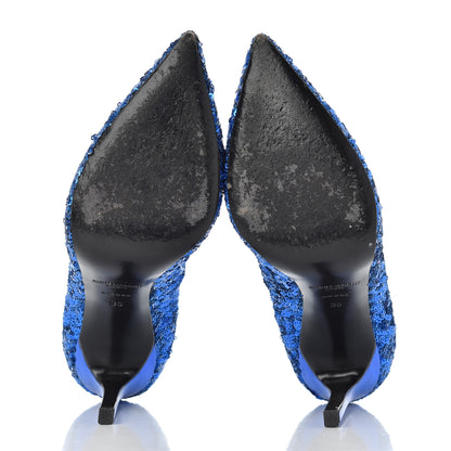 Saint Laurent Sequin Paris 105 V Cut Pumps 35 Bleu Roy 7 of 18