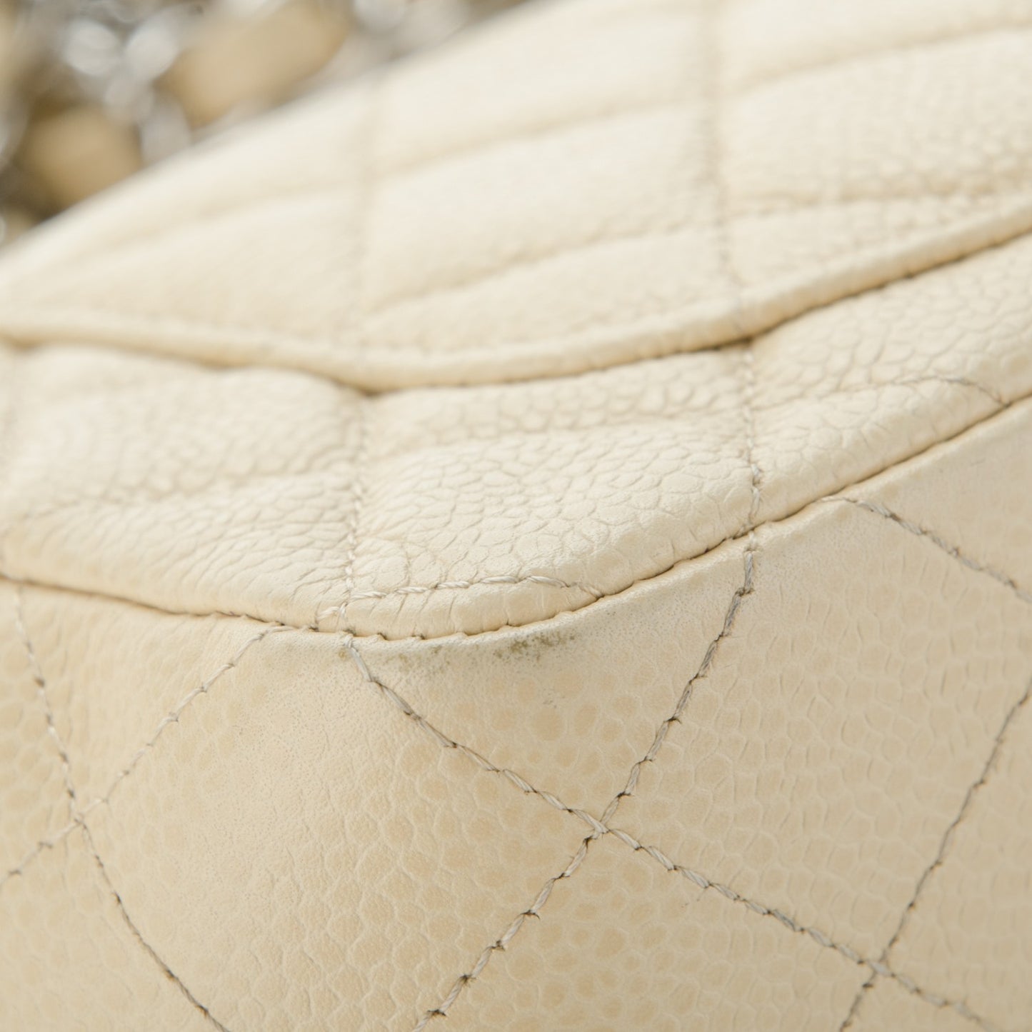 Caviar Quilted Mini Rectangular Flap Beige Clair