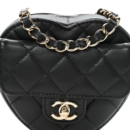 Chanel Lambskin Quilted CC In Love Heart Waist Belt Bag With Chain Black 8 of 10