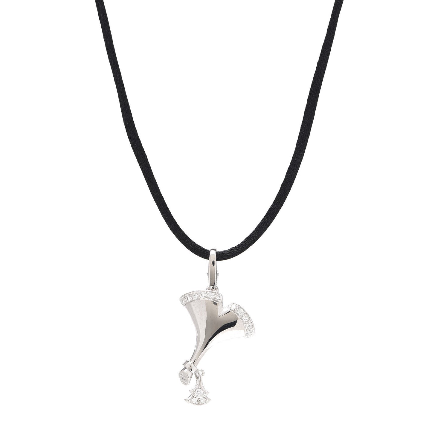 18K White Gold Diamond Ginkgo Leaf Pendant Cord Necklace