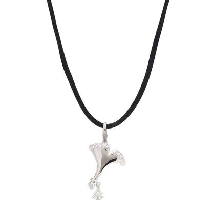 Cartier 18K White Gold Diamond Ginkgo Leaf Pendant Cord Necklace 1 of 5