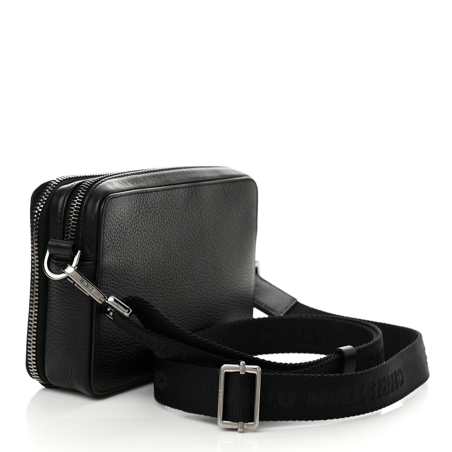 Christian Dior Grained Calfskin CD Icon Zipped Pouch With Strap Black 3 of 12