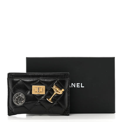 Chanel Aged Calfskin Quilted Lucky Charms Reissue Card Holder Black 9 of 9