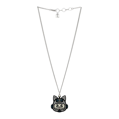 Chanel Resin Pearl CC Emoji Robot Cat Lanyard Necklace Silver Blue 3 of 5